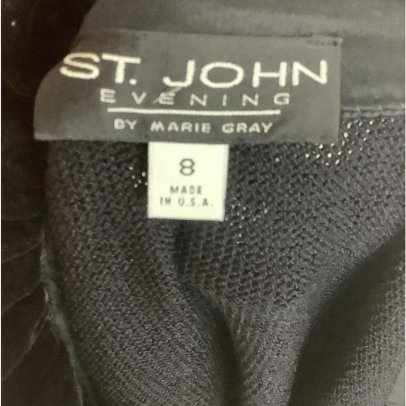 St. John Evening Sz 8 Velvet Beaded Trimmed V Neck Santana Knit Sweater Black - Picture 7 of 8